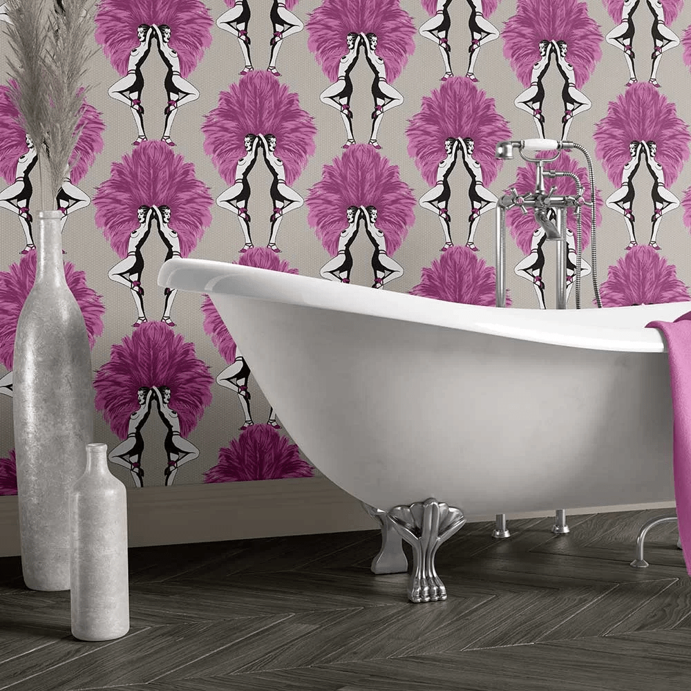Showgirls Wallpaper - Metallic Pink & Cream - The Graduate Collection - MS1SHOWCPINK - Premier Wallcovering