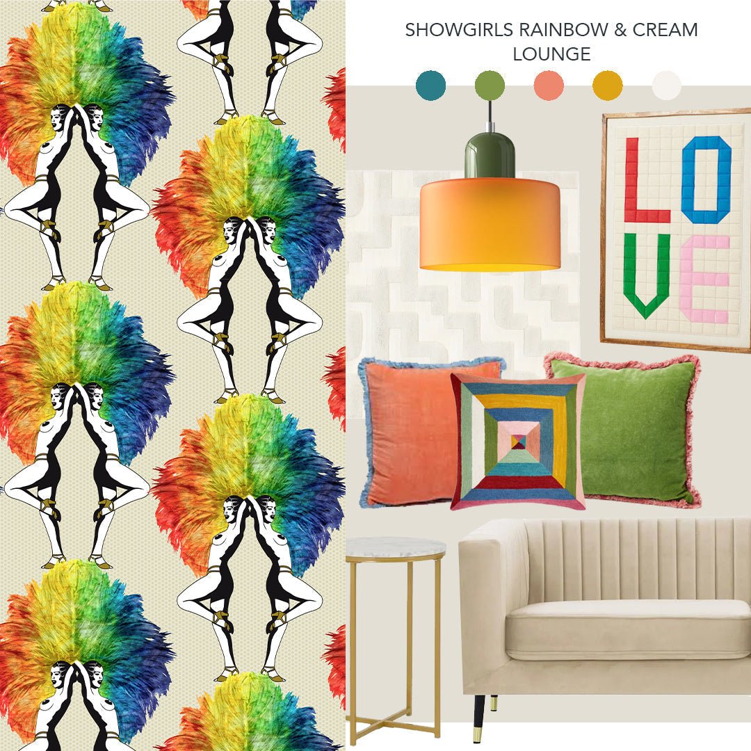 Showgirls Wallpaper - Rainbow Cream - The Graduate Collection - MS1SHOWRAINCREAM - Premier Wallcovering