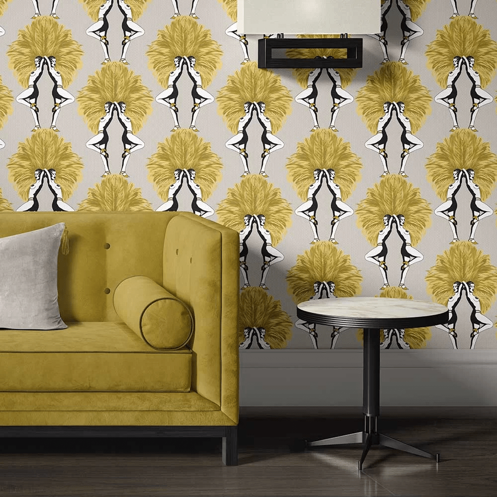 Showgirls Wallpaper - Metallic Mustard & Cream - The Graduate Collection - MS1SHOWCMUSTARD - Premier Wallcovering