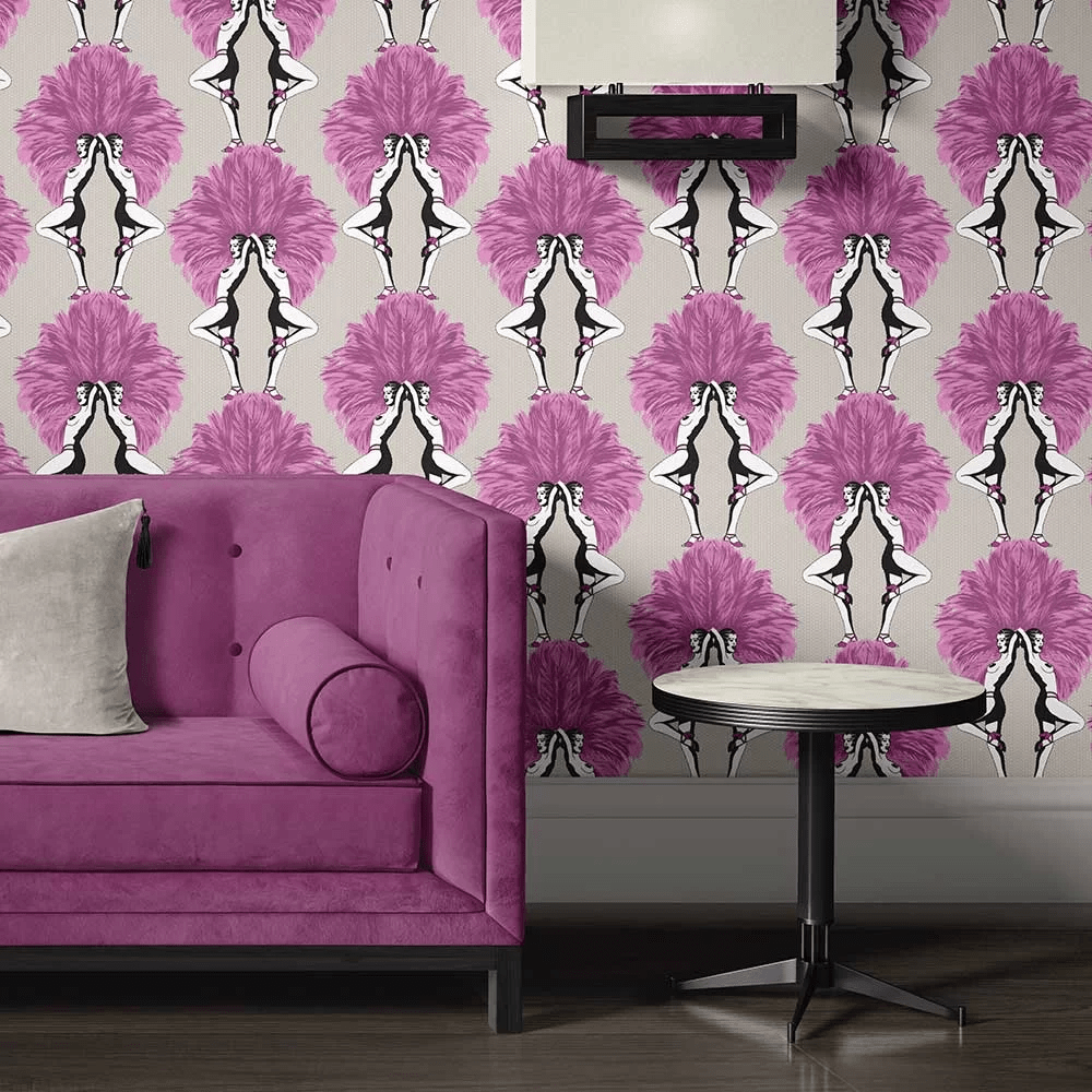 Showgirls Wallpaper - Metallic Pink & Cream - The Graduate Collection - MS1SHOWCPINK - Premier Wallcovering