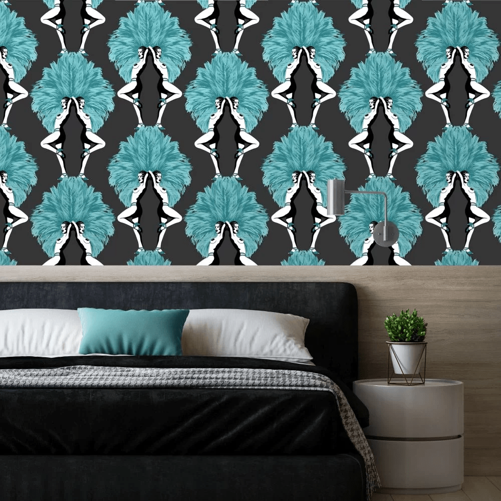 Showgirls Wallpaper - Metallic Teal & Black - The Graduate Collection - MS1SGWALBLU - Premier Wallcovering