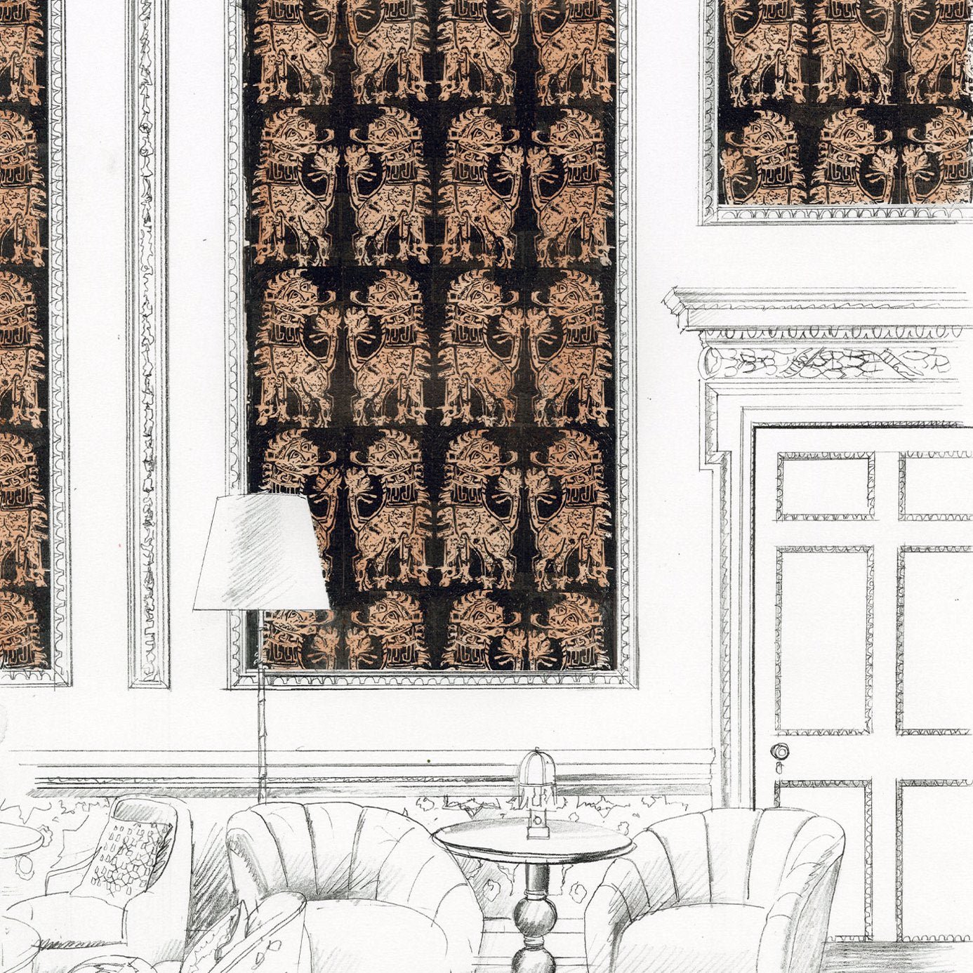 Sicilian Lion Wallpaper - Bone Black/Coppper - ZPLW312979 - Zoffany - Premier Wallcovering