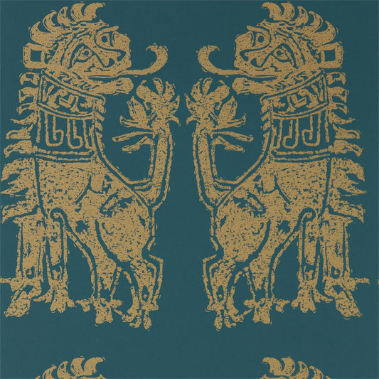 Sicilian Lion Wallpaper - Serpentine/Gold - ZPLW312977 - Zoffany - Premier Wallcovering