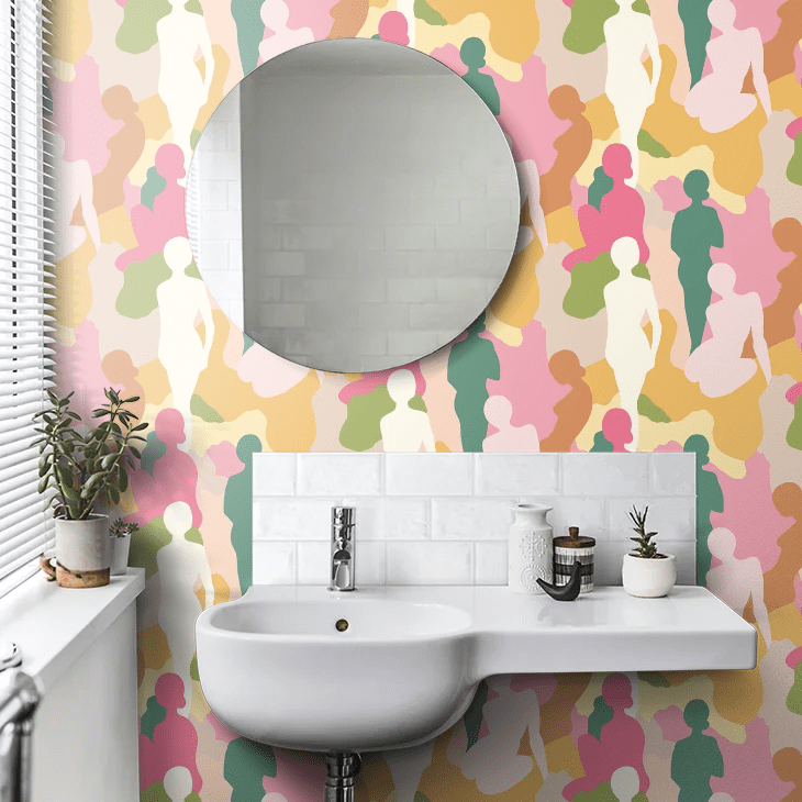Silhouette Wallpaper - Emerald & Peach - Ohpopsi - ABS50111W - Premier Wallcovering