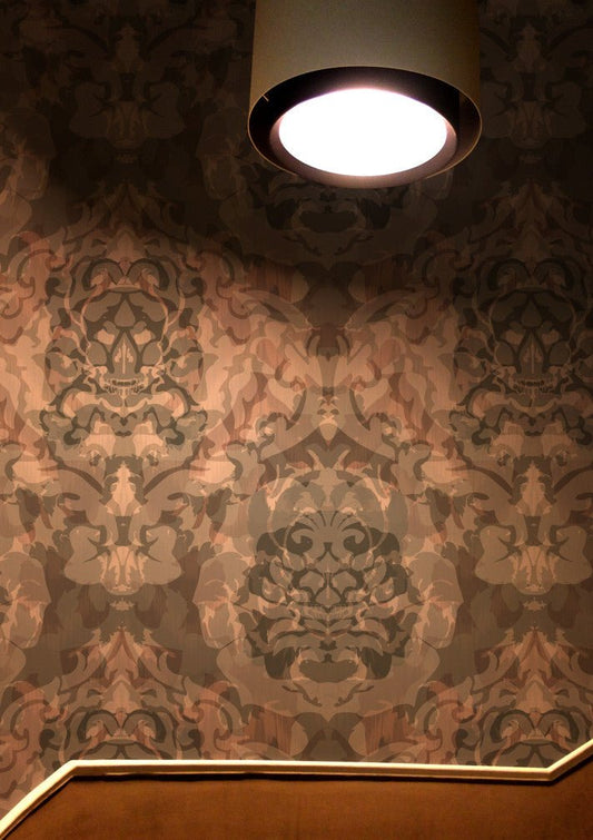 Skull Damask Superwide Wallpaper - Dark Beetroot - Timorous Beasties - ROR/SKLD/OBRN/01 - Premier Wallcovering
