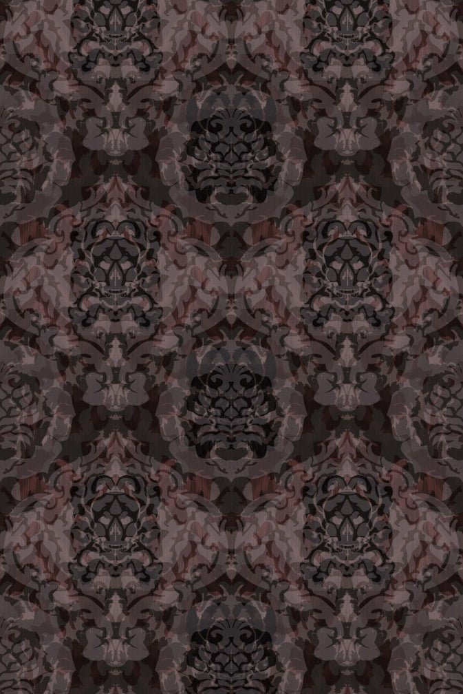Skull Damask Superwide Wallpaper - Dark Beetroot - Timorous Beasties - ROR/SKLD/OBRN/01 - Premier Wallcovering