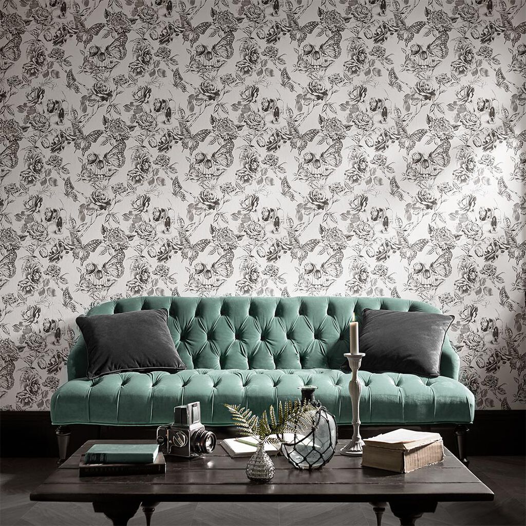 Skull Wallpaper - Roses - Graham & Brown - 104560 - Premier Wallcovering