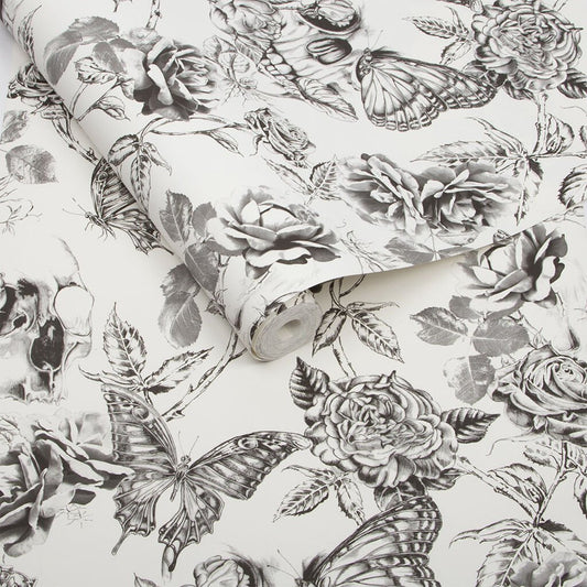 Skull Wallpaper - Roses - Graham & Brown - 104560 - Premier Wallcovering