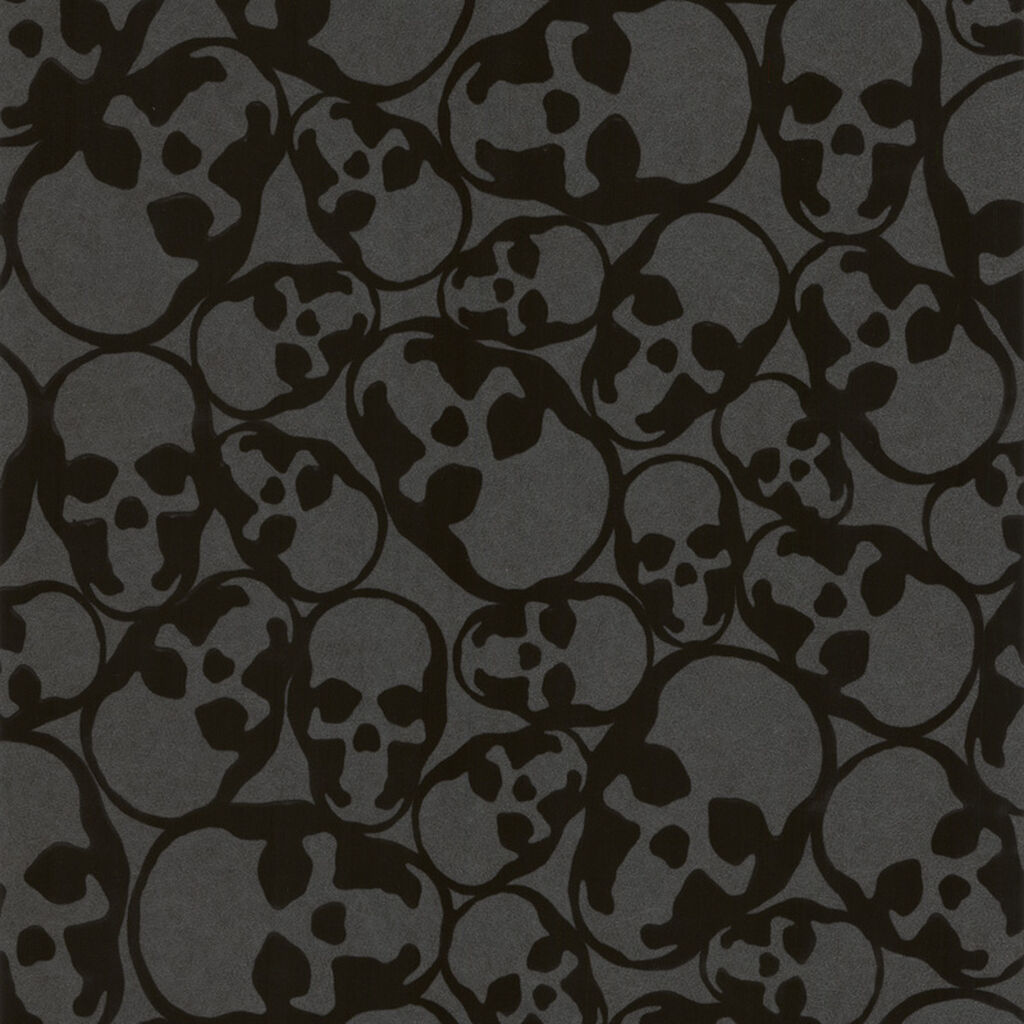 Skulls Flock Wallpaper - Black - Graham & Brown - 19911 - Premier Wallcovering