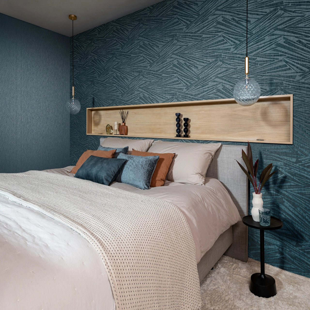 Sky Lounge Abstract Fractal Wallpaper - Petrol Blue - Rasch - 608359 - Premier Wallcovering