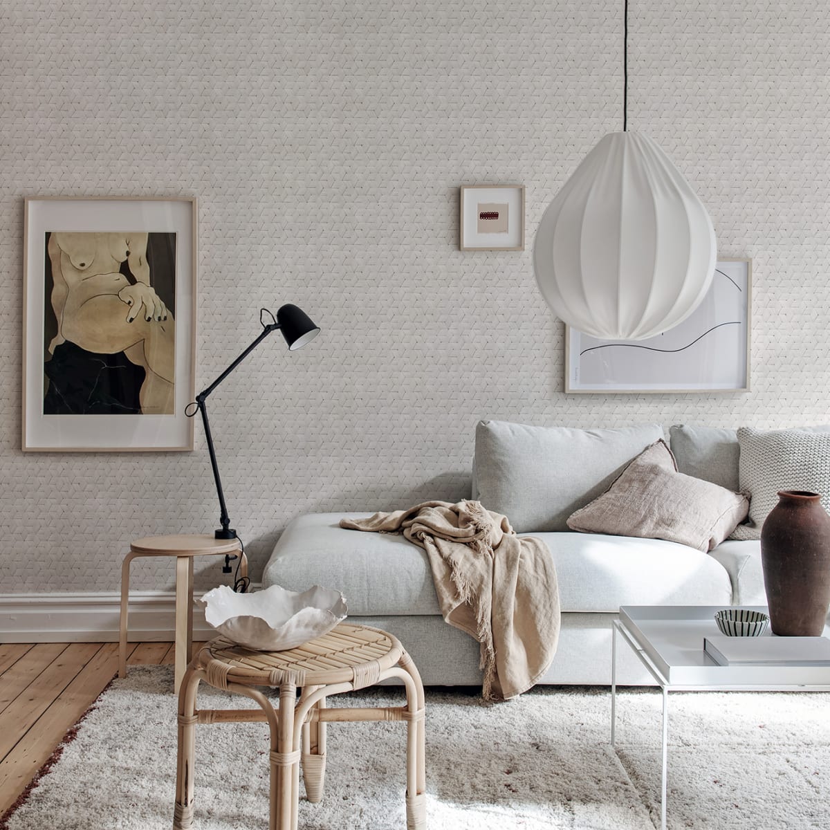 Small Birch Bark Braids Wallpaper - Snow White - Rebel Walls - R18538 - Premier Wallcovering