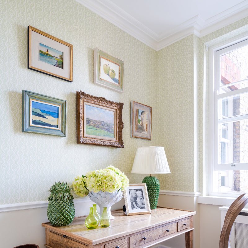 Small Damask Wallpaper - Lime - Blithfield - 880-06 - Premier Wallcovering