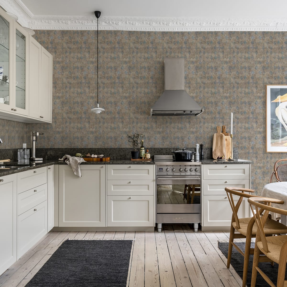 Small Patinated Diamonds Wallpaper - Turquoise - Rebel Walls - R18518 - Premier Wallcovering