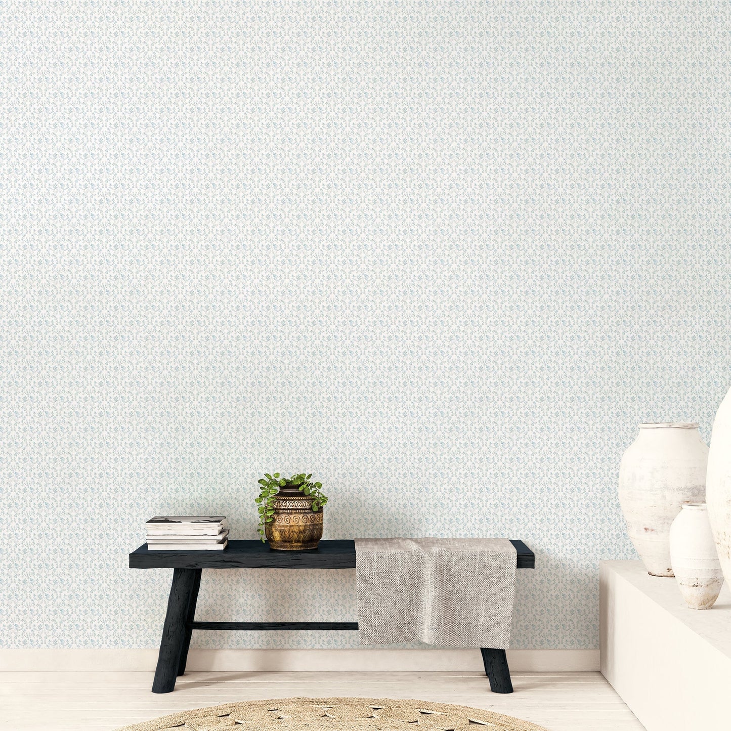 Small Prints Ogee Floral Wallpaper - Teal / Blue / Beige - Galerie - G56683 - Premier Wallcovering