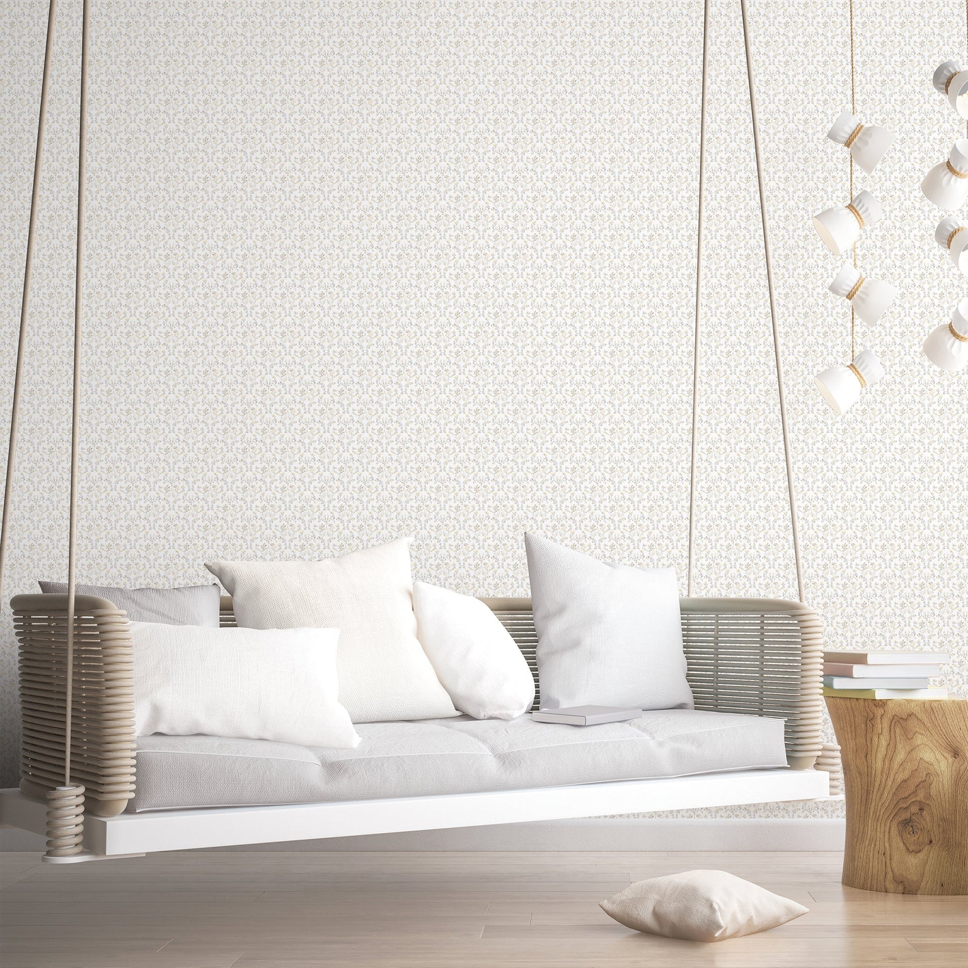 Small Prints Ogee Floral Wallpaper - Grey / Yellow - Galerie - G56681 - Premier Wallcovering