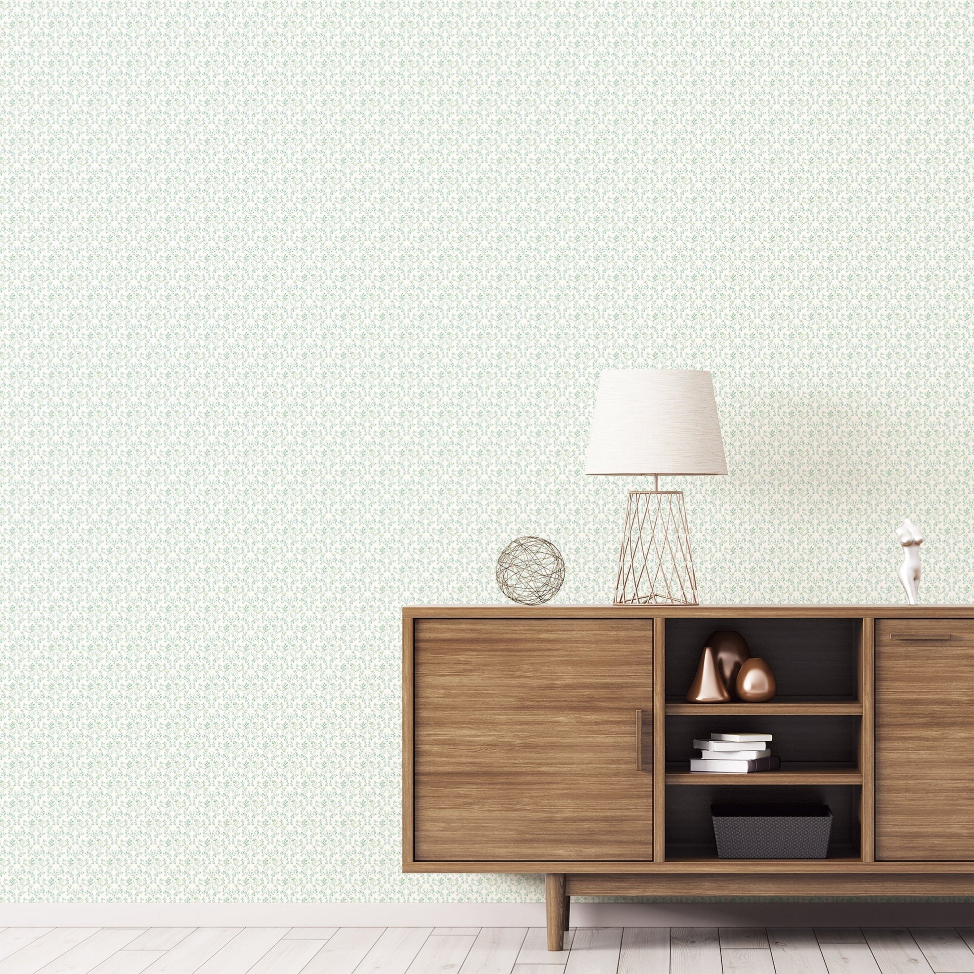 Small Prints Ogee Floral Wallpaper - Emerald Green / Turquoise - Galerie - G56680 - Premier Wallcovering