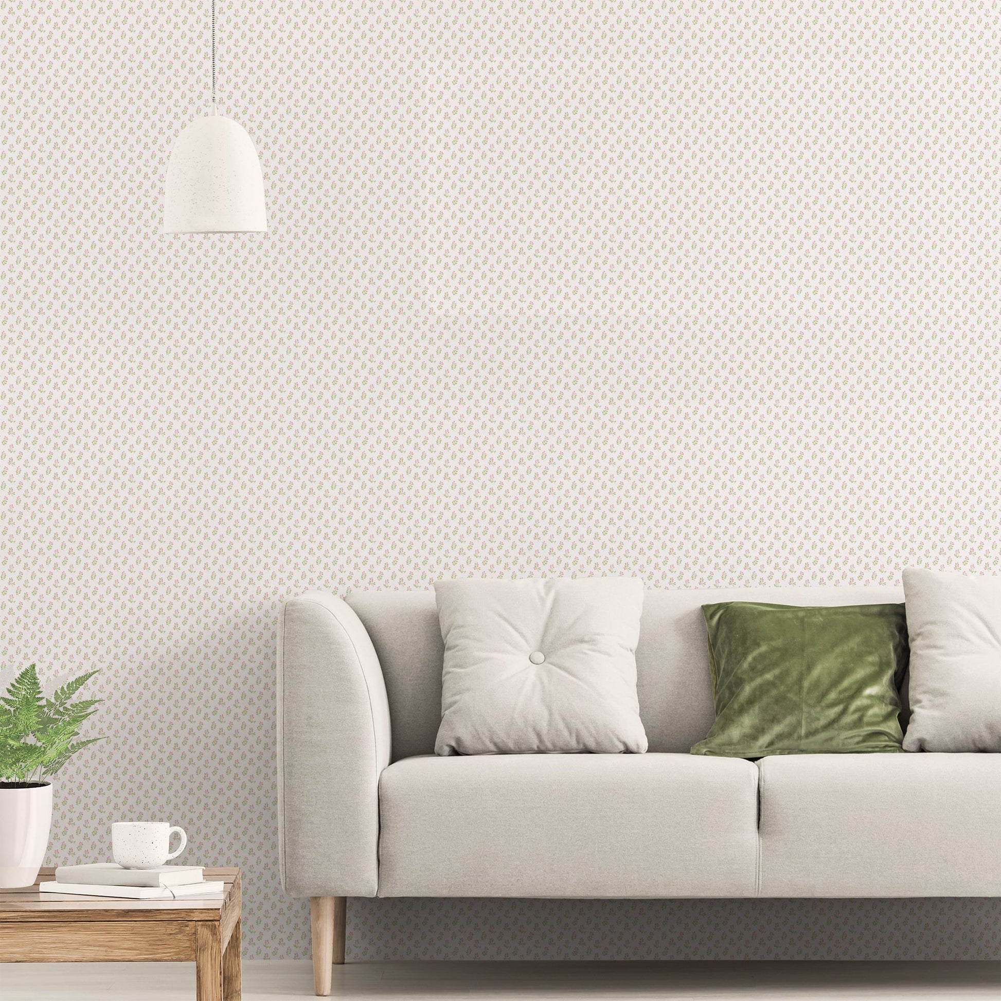 Small Prints Vintage Bud Wallpaper - Pink / Green - Galerie - G56710 - Premier Wallcovering