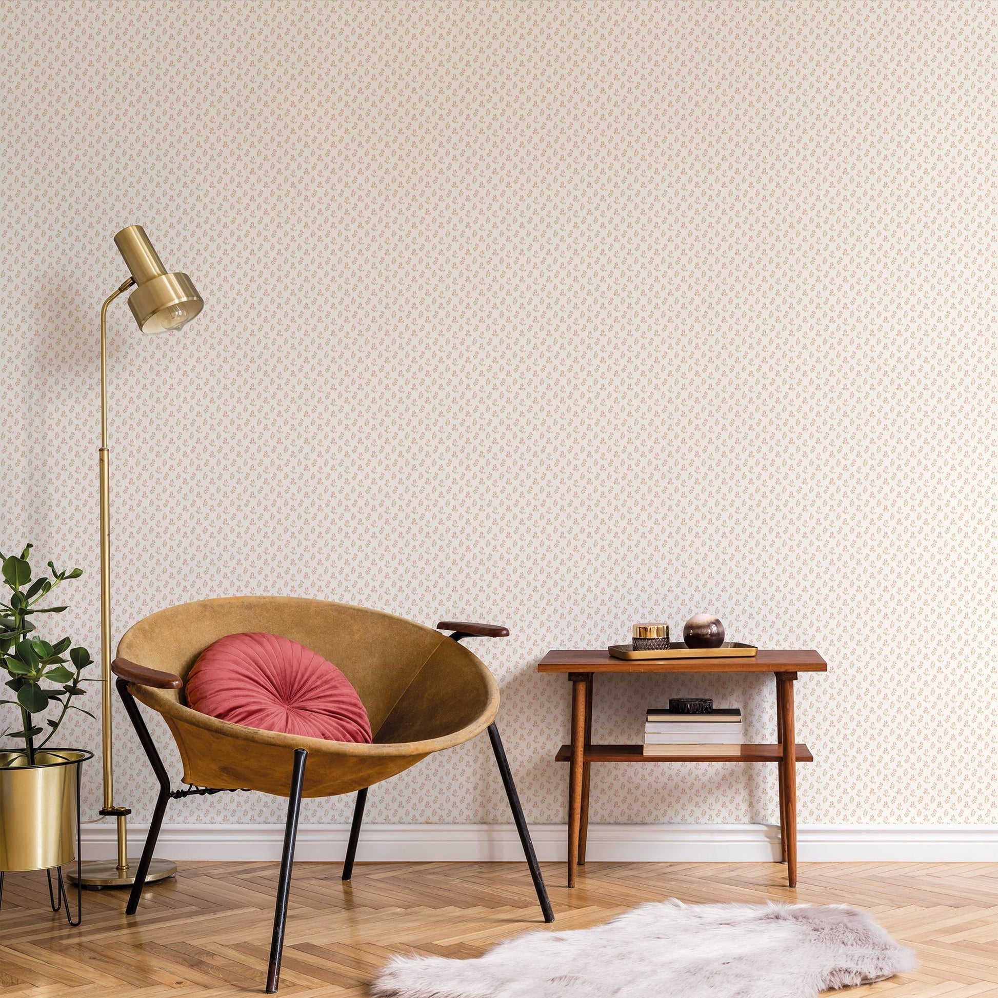 Small Prints Vintage Bud Wallpaper - Cranberry / Tan - Galerie - G56709 - Premier Wallcovering