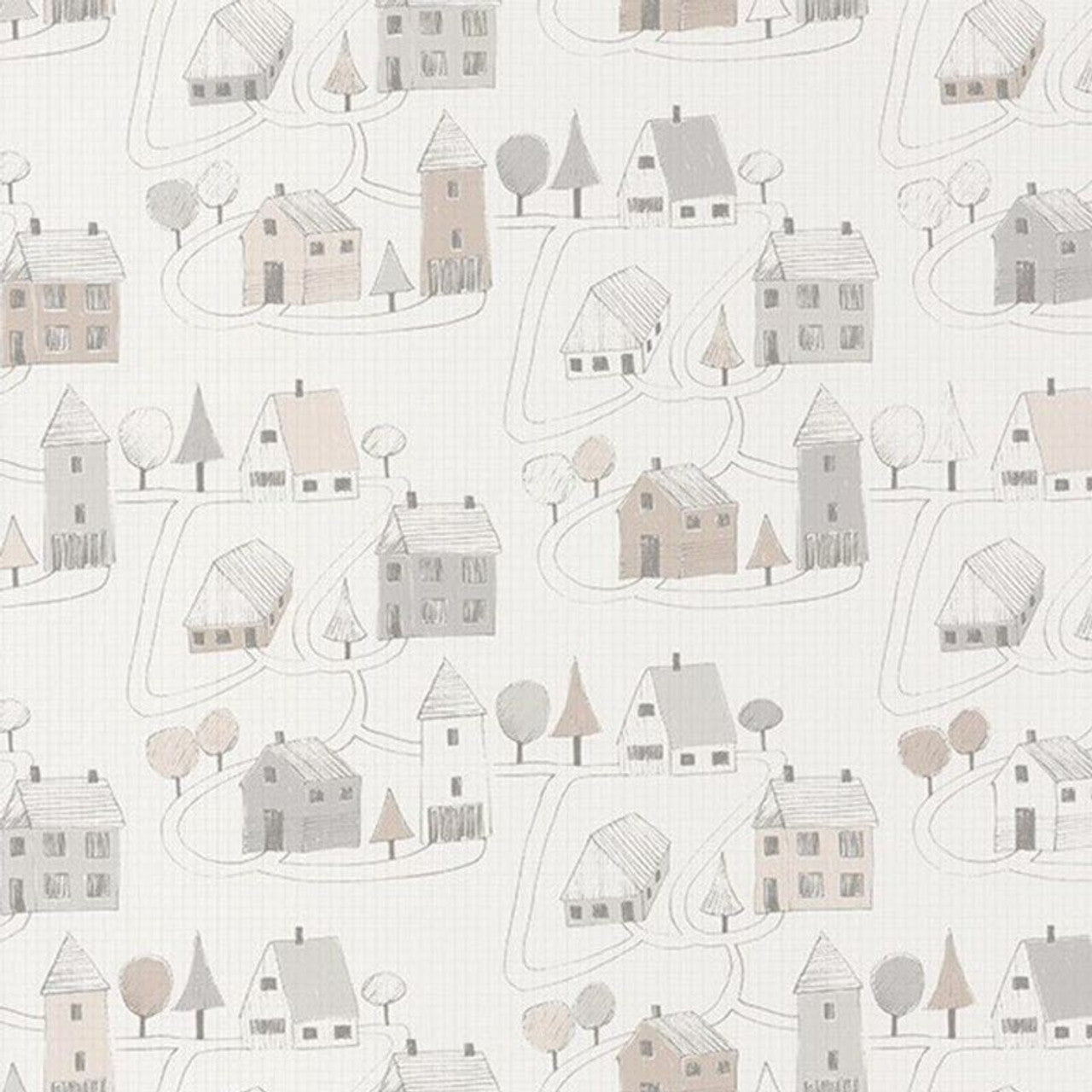 Small Village Happy Dreams Wallpaper - Gris And Beige - Casadeco - 82841329 - Premier Wallcovering