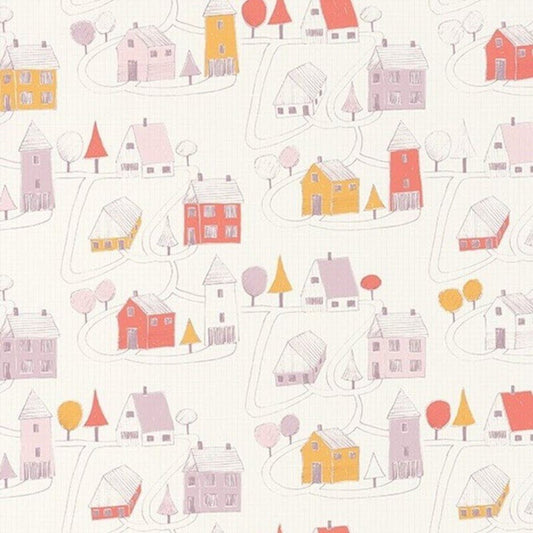 Small Village Happy Dreams Wallpaper - Rose And Corail - Casadeco - 82841230 - Premier Wallcovering