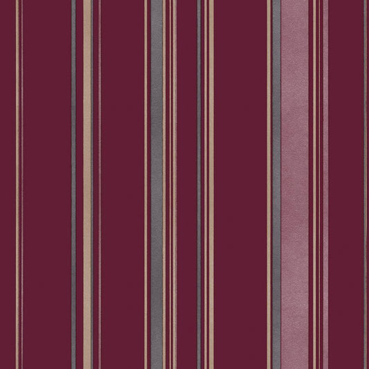 Smart Stripes Casual Stripe Wallpaper - Cranberry / Taupe / Grey - Galerie - G68053 - Premier Wallcovering