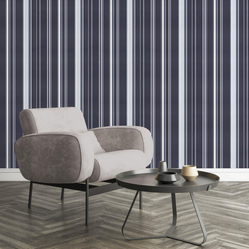 Smart Stripes Casual Stripe Wallpaper - Navy - Galerie - G68056 - Premier Wallcovering