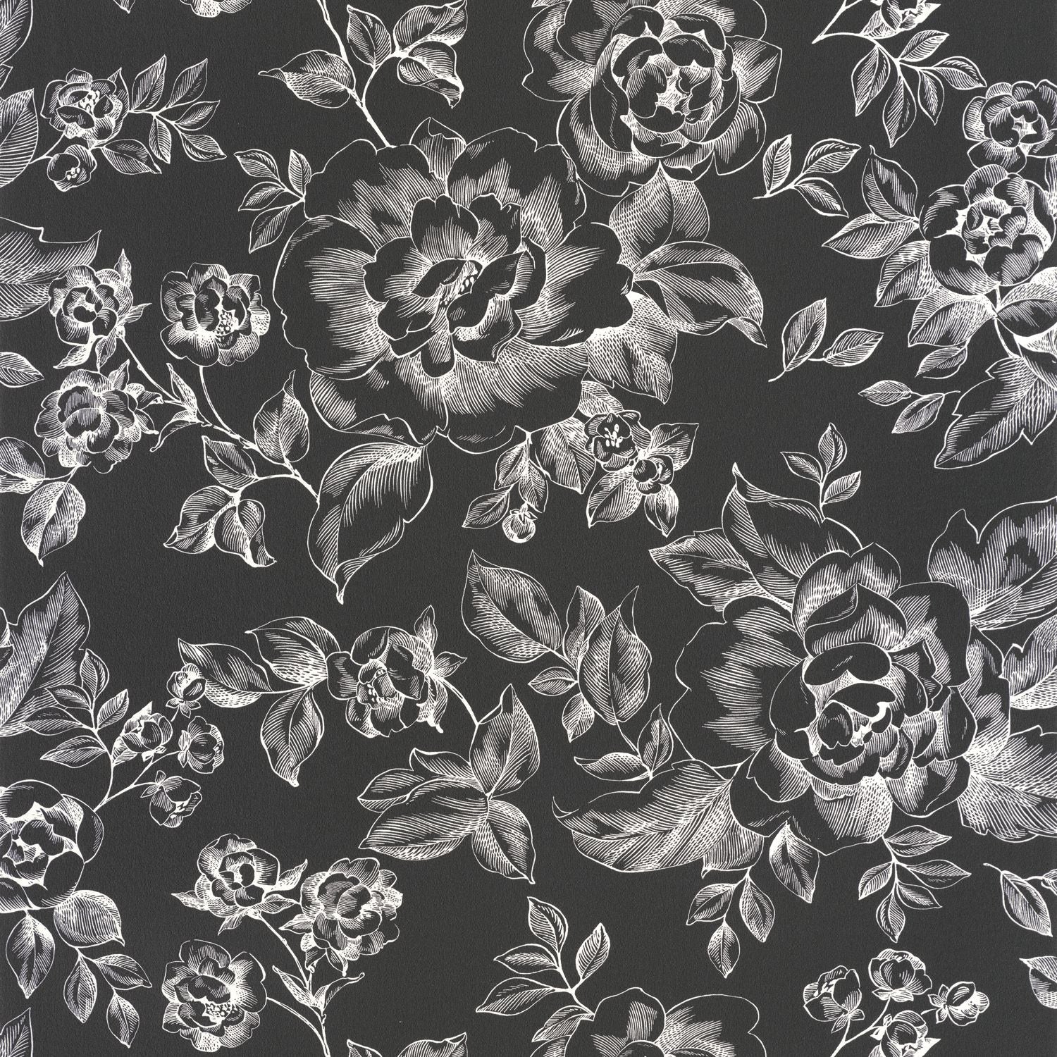 Smile A Fleur De Peau Wallpaper - Noir Blanc - Caselio - 69849122 - Premier Wallcovering