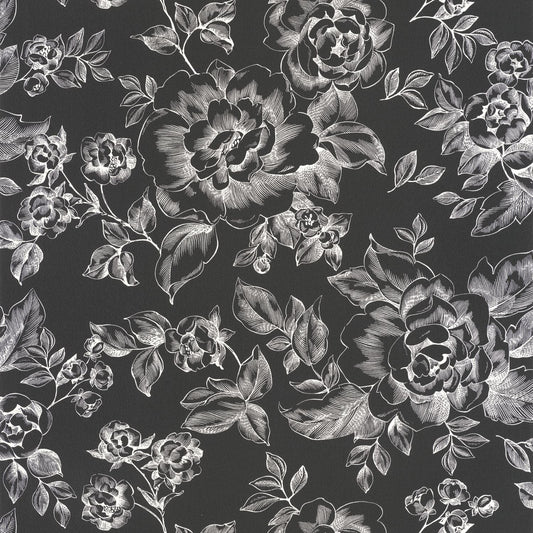 Smile A Fleur De Peau Wallpaper - Noir Blanc - Caselio - 69849122 - Premier Wallcovering