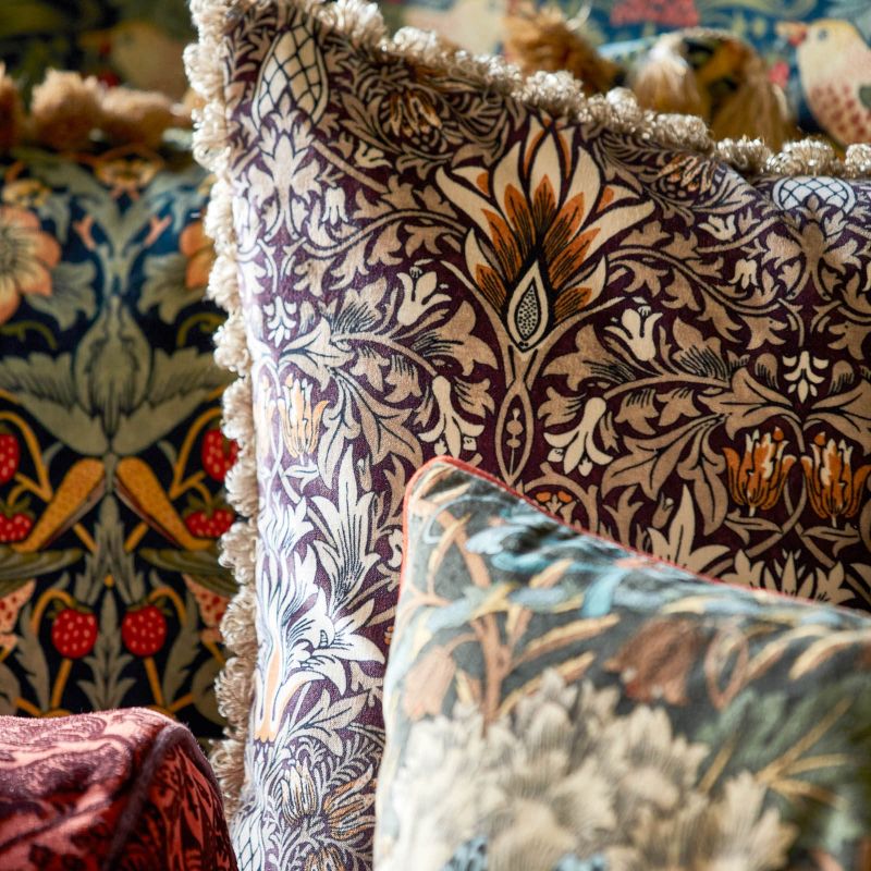 Snakeshead Velvet Fabric - Crimson/Saffron - Morris & Co - 236935 - Premier Wallcovering