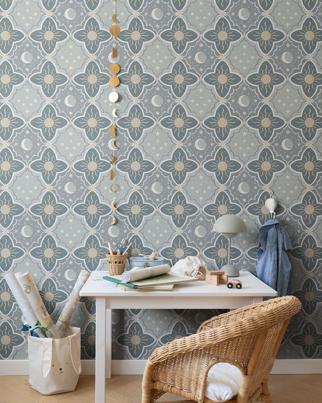 Sol & Måne Wallpaper - Blue/Gray - Midbec - 29034 - Premier Wallcovering