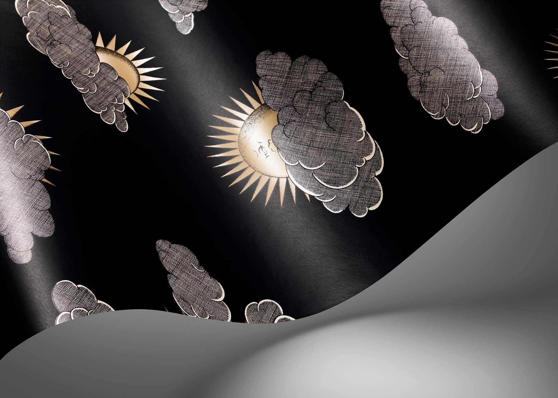 Soli e Nuvole Wallpaper - Gold & Silver on Charcoal - 123/2008 - Cole & Son - Premier Wallcovering