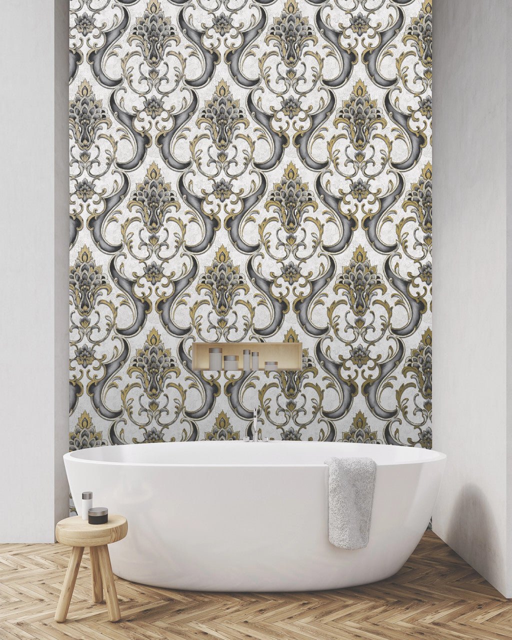 Sonata Damask Wallpaper - Black Gold - Rasch - 539783 - Premier Wallcovering