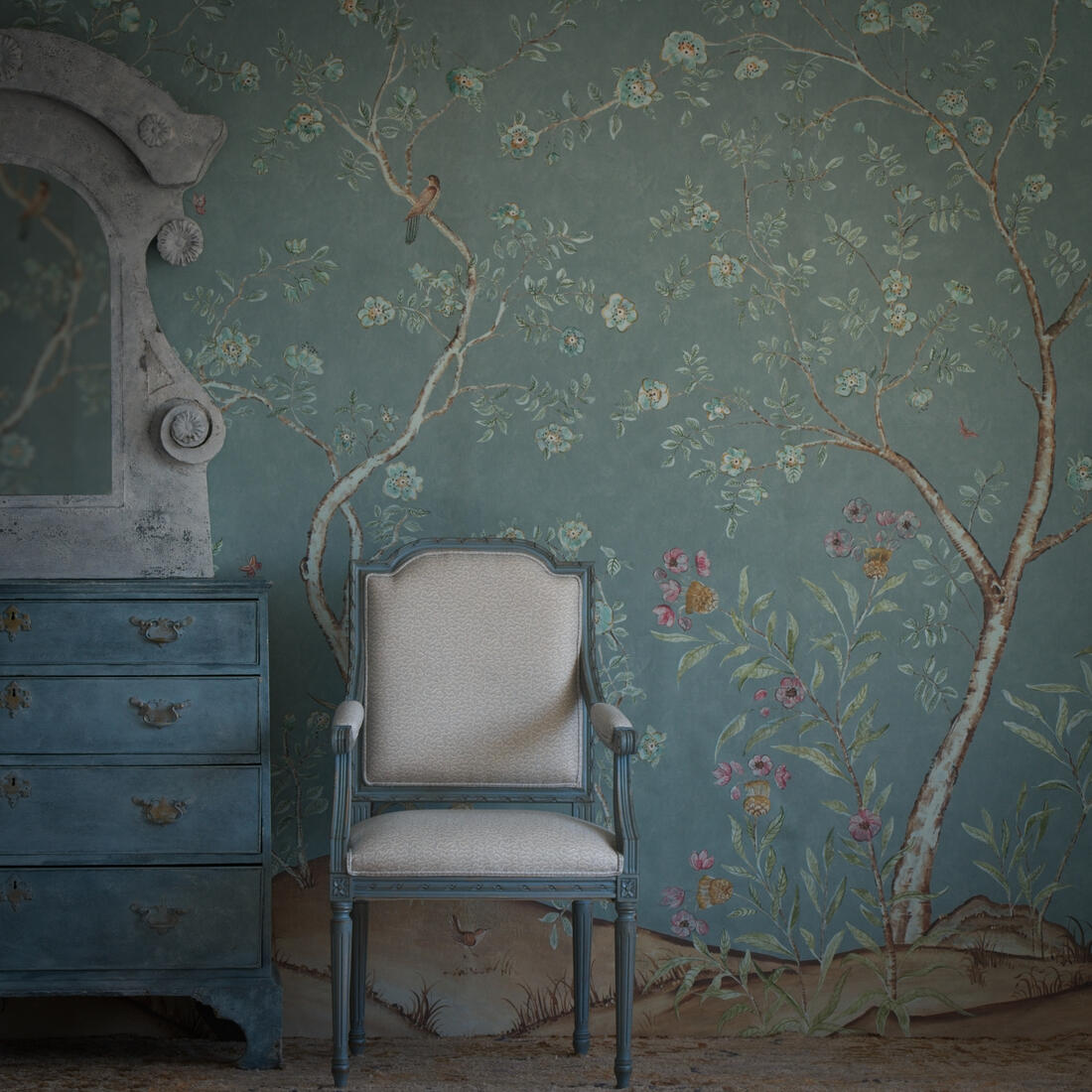 Songbird Wallpaper - Rain Blue - Andrew Martin - KKSBRA - Premier Wallcovering