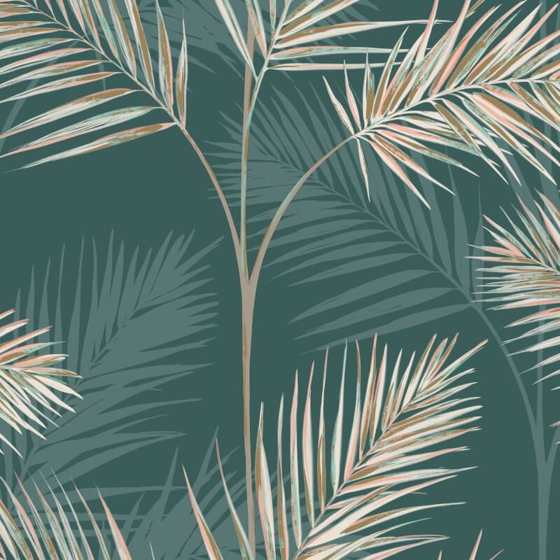 South Beach Palm Leaf Metallic Wallpaper - Emerald/Multi - Fine Décor - FD42679 - Premier Wallcovering