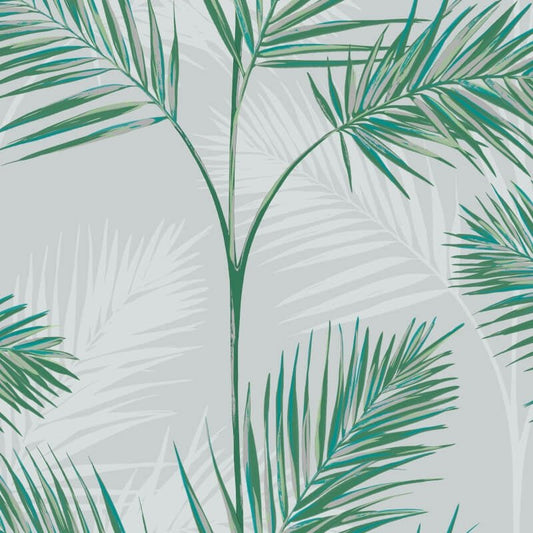 South Beach Palm Leaf Metallic Wallpaper - Stone/Green - Fine Décor - FD42678 - Premier Wallcovering