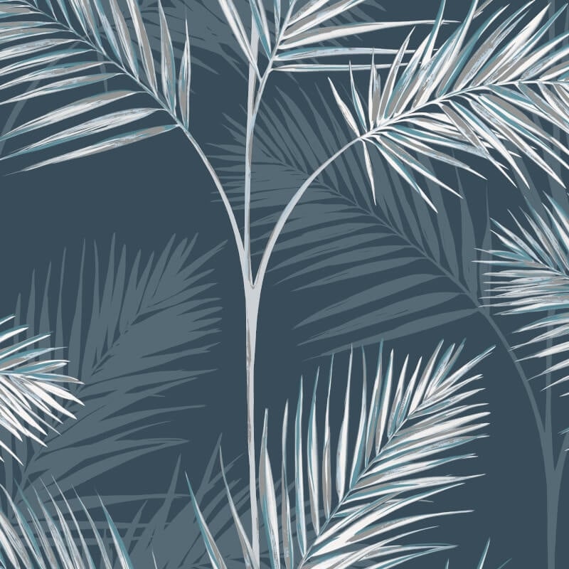 South Beach Palm Leaf Metallic Wallpaper - Navy/Grey - Fine Décor - FD42681 - Premier Wallcovering