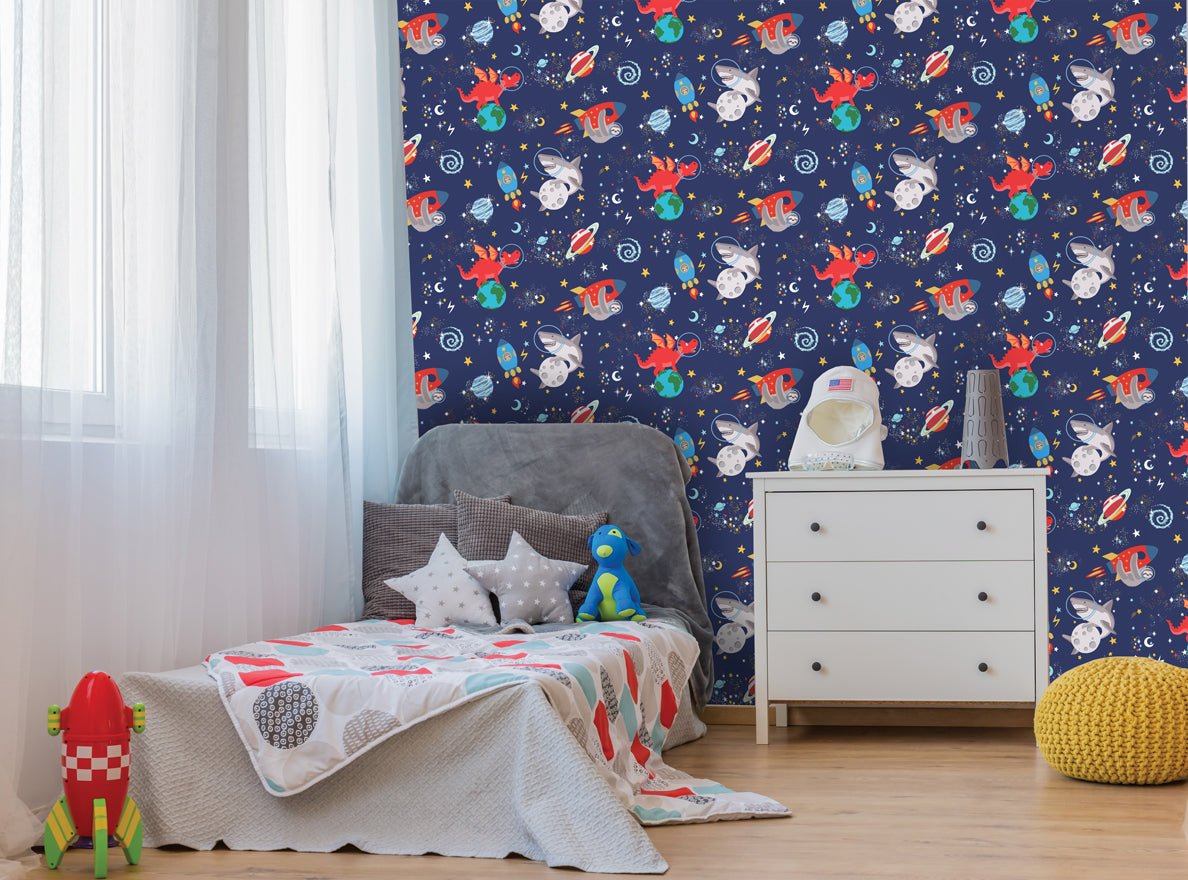 Space Animals Wallpaper - Navy - Holden Décor - 90922 - Premier Wallcovering