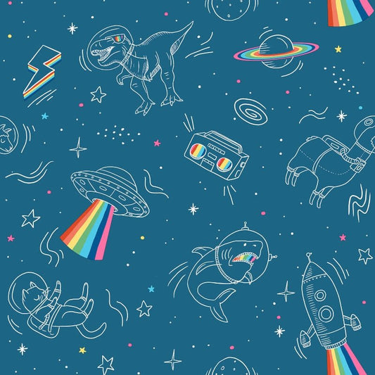 Space Explorer Metallic Wallpaper - Blue - Muriva - M36801 - Premier Wallcovering