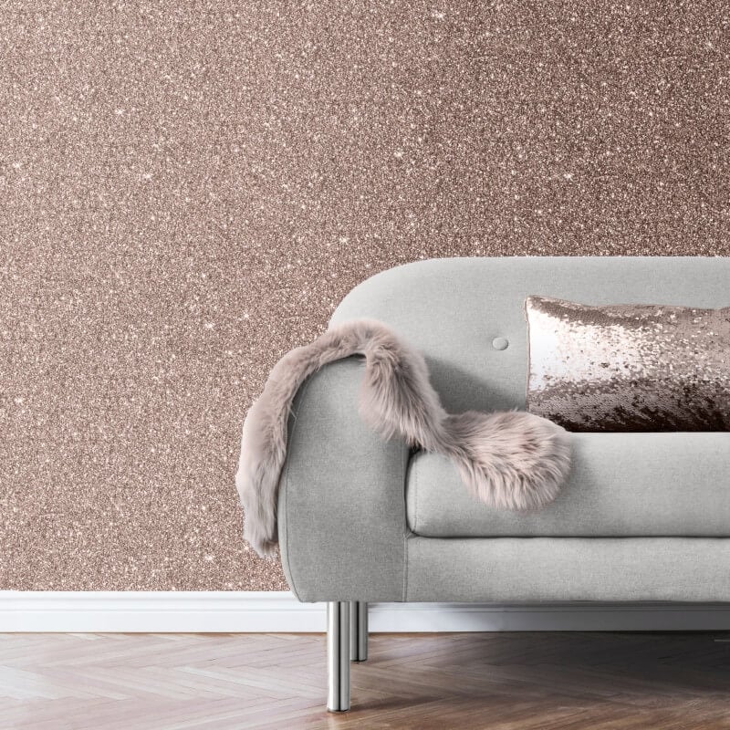 Sparkle Plain Glitter Wallpaper - Rose Gold - Muriva - 701379 - Premier Wallcovering