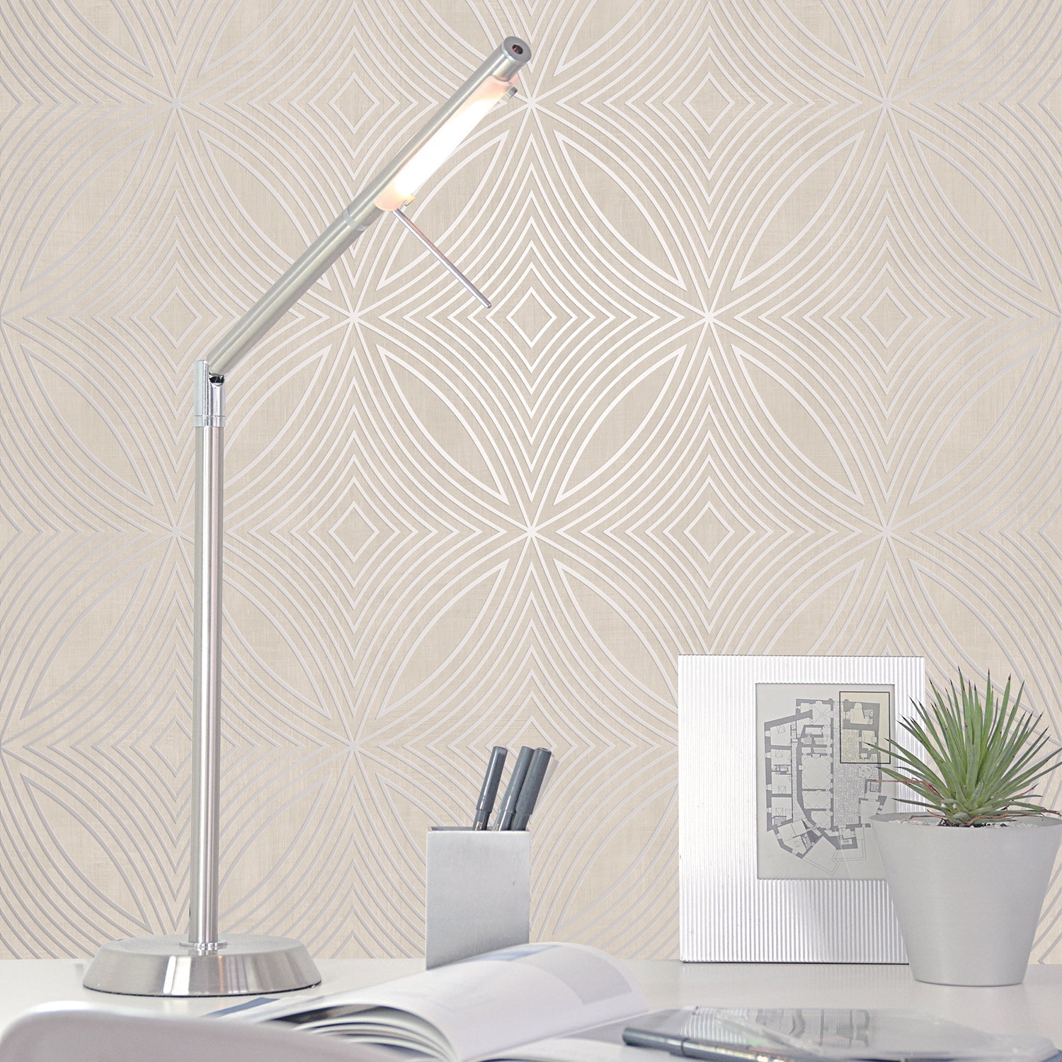 Special FX Geometric Spiral Wallpaper - Silver / Taupe - Galerie - G67722 - Premier Wallcovering