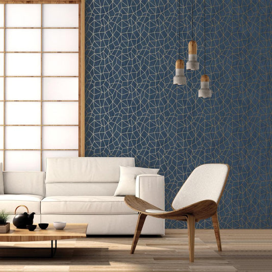 Special FX Glitter Web Wallpaper - Gold / Navy - Galerie - G68082 - Premier Wallcovering