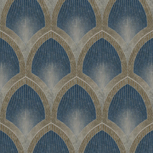 Special FX Nouveau Scallop Wallpaper - Navy / Taupe - Galerie - G68083 - Premier Wallcovering