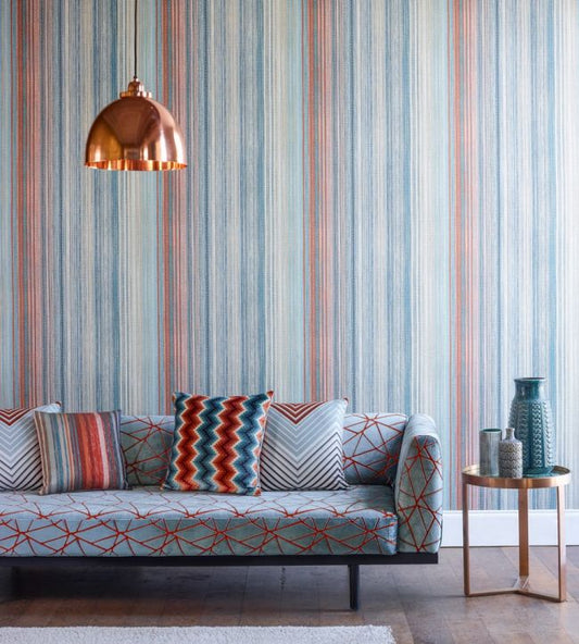 Spectro Stripe Wallpaper - Teal/Sedona/Rust - HMWF111961 - Harlequin - Premier Wallcovering