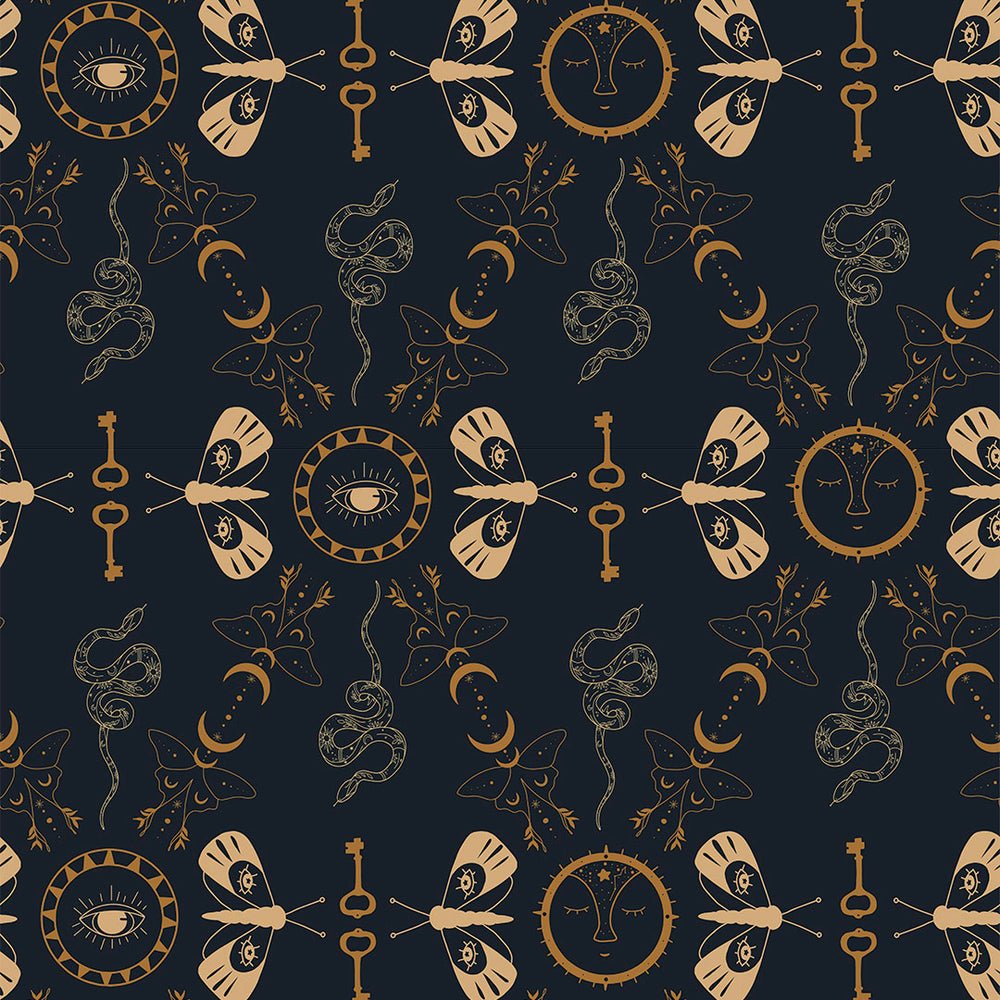 Spellbound Wallpaper - Midnight Blue & Mustard - Lust Home - LH900115 - Premier Wallcovering