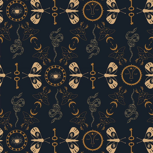 Spellbound Wallpaper - Midnight Blue & Mustard - Lust Home - LH900115 - Premier Wallcovering