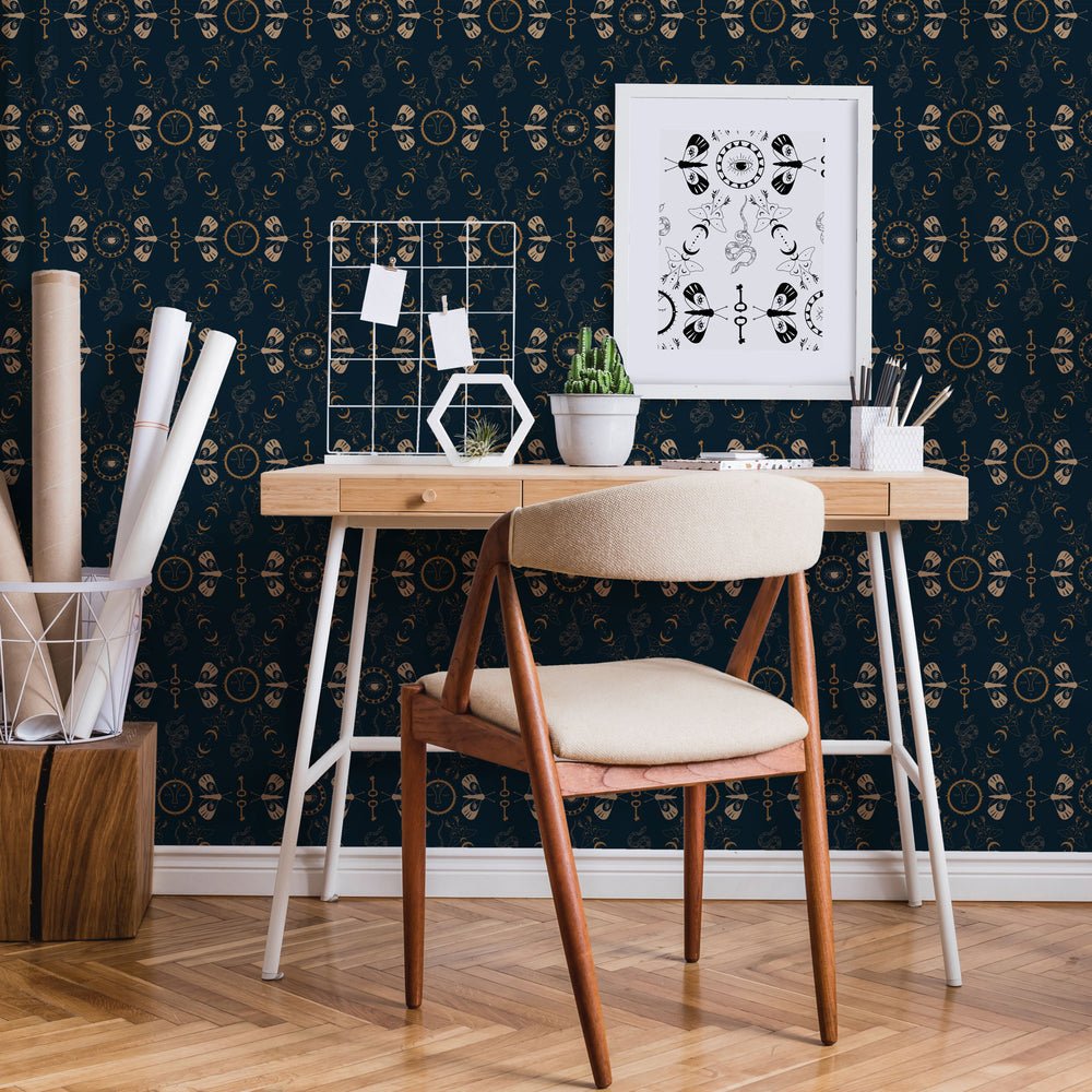 Spellbound Wallpaper - Midnight Blue & Mustard - Lust Home - LH900115 - Premier Wallcovering