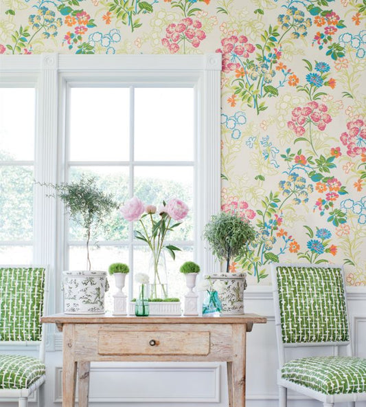 Spring Garden Wallpaper - Blue & White - Thibaut - T14336 - Premier Wallcovering