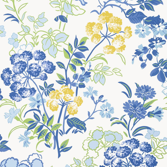 Spring Garden Wallpaper - Blue & White - Thibaut - T14336 - Premier Wallcovering