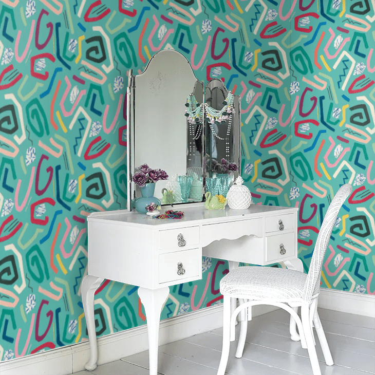 Squiggle Wallpaper - Aquamarine - Ohpopsi - ABS50127W - Premier Wallcovering