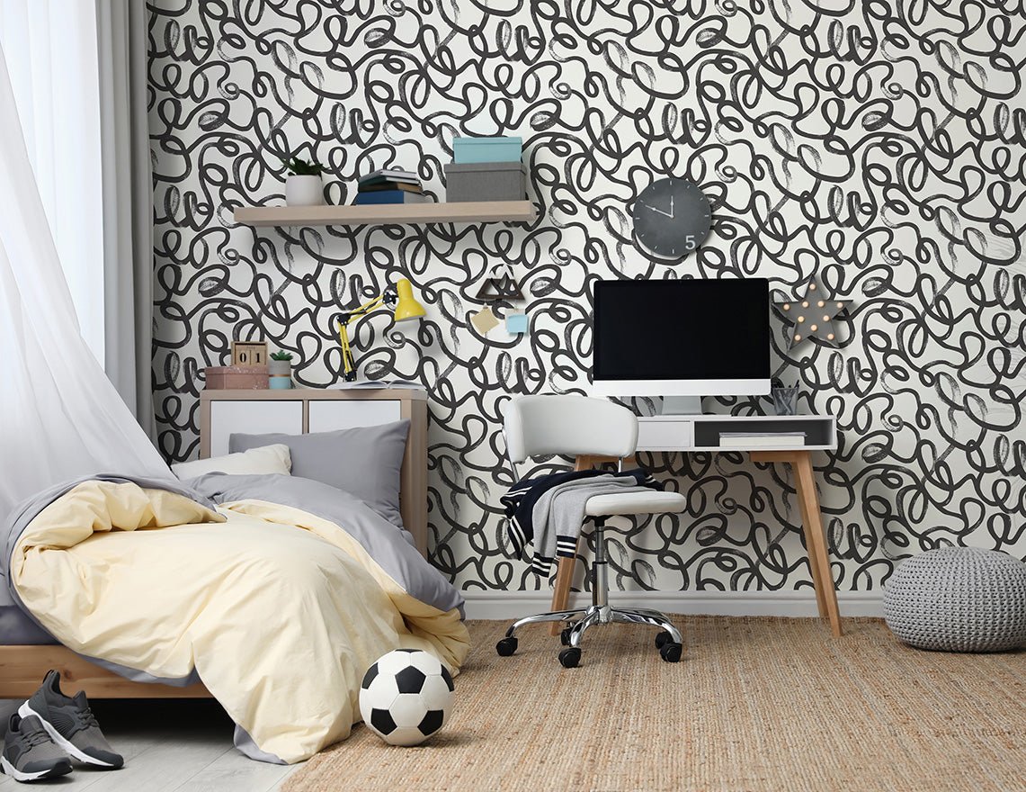Squiggle Wallpaper - Black/White - Holden Décor - 13360 - Premier Wallcovering